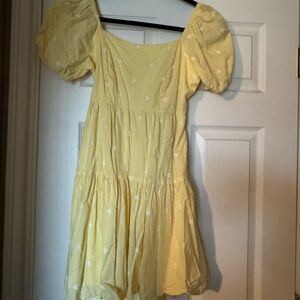 Women’s Yellow Puff-Sleeve Tiered Dress